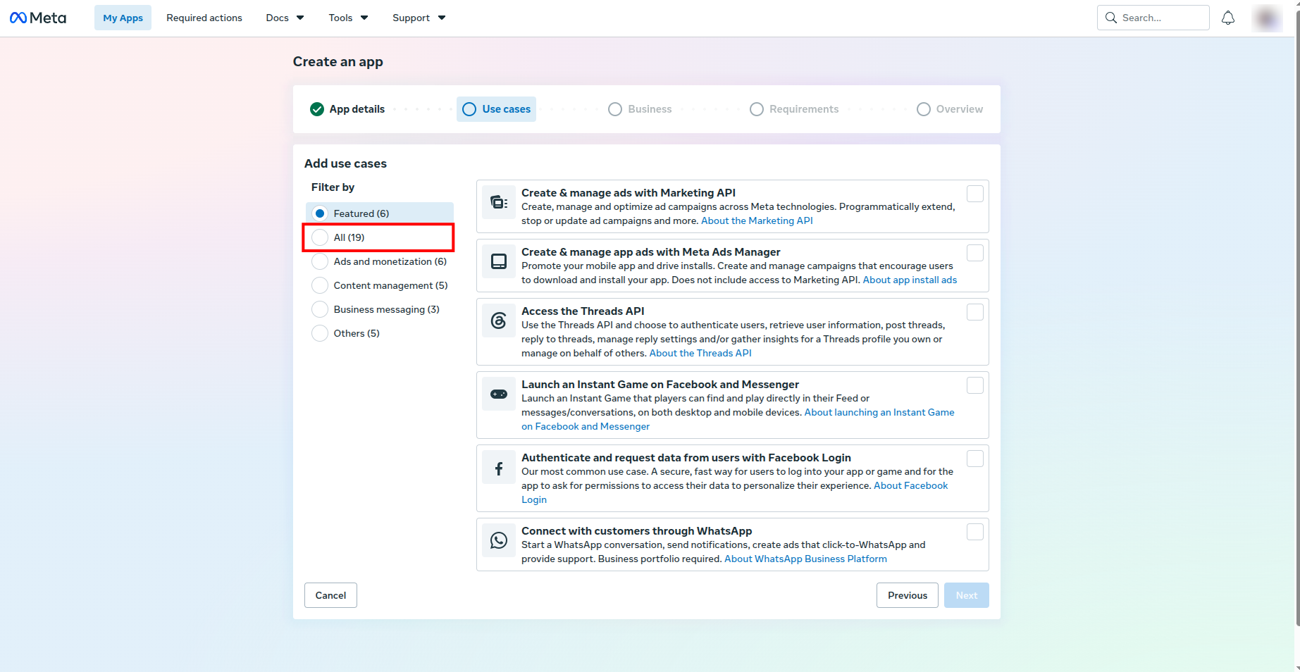 Add use cases — filter All