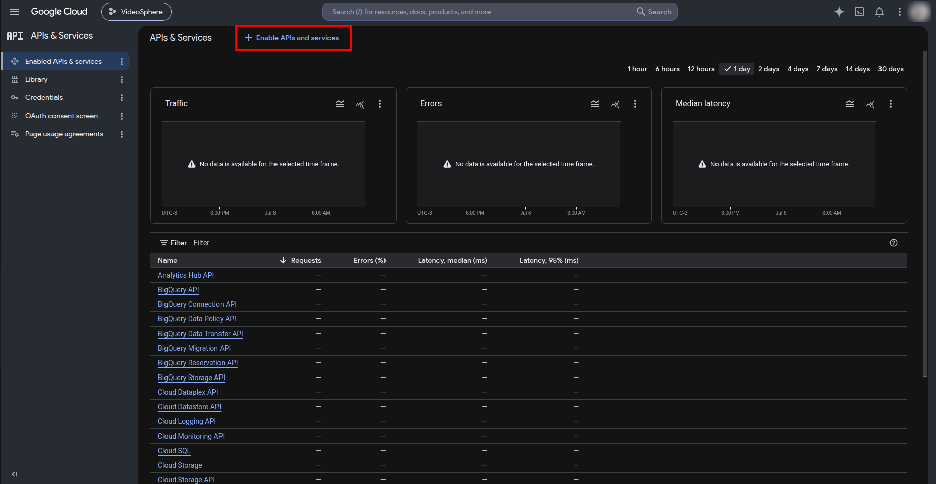 Enable APIs and services