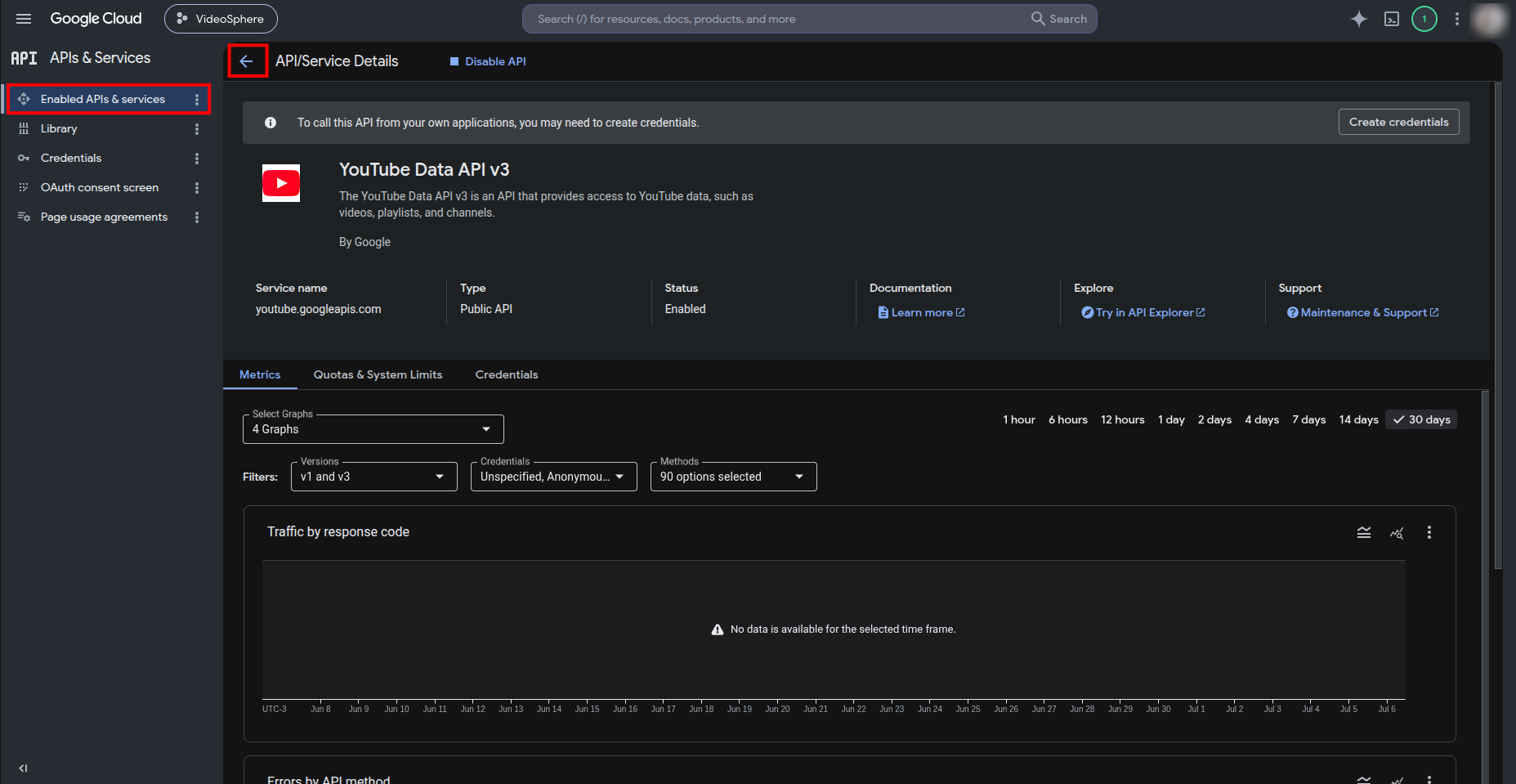 YouTube Data API v3 enabled