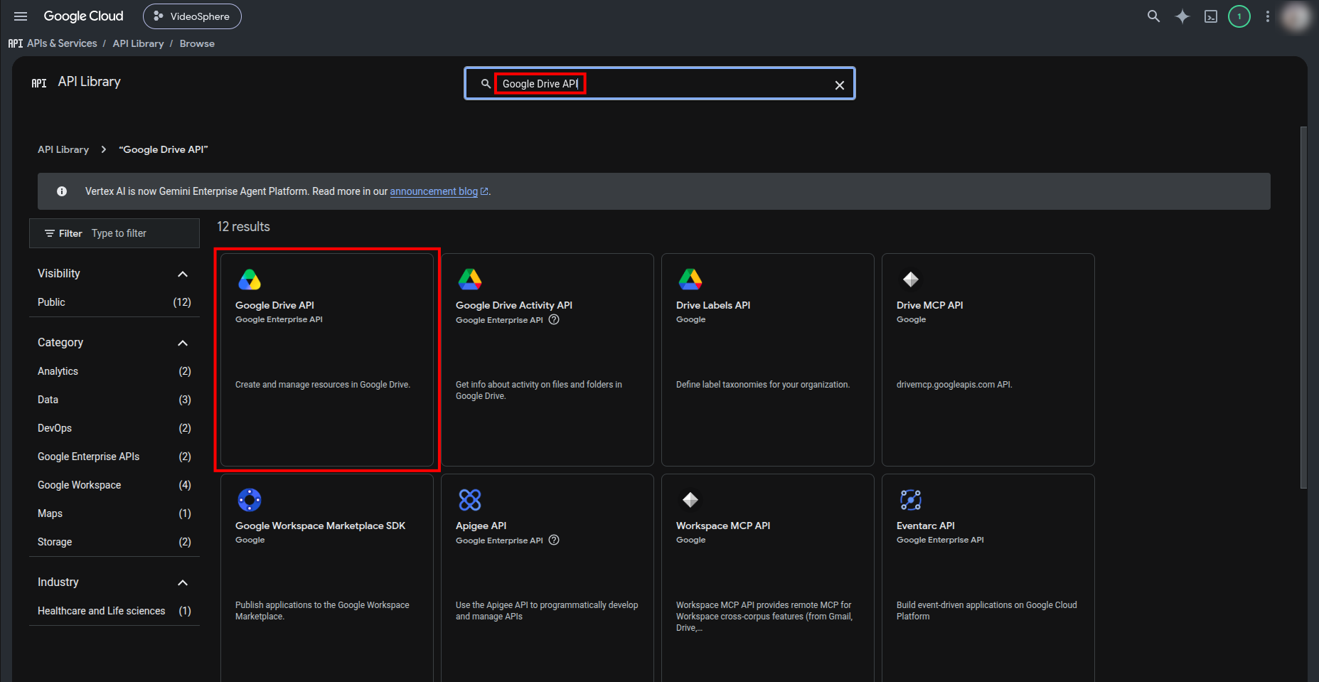 Search Google Drive API