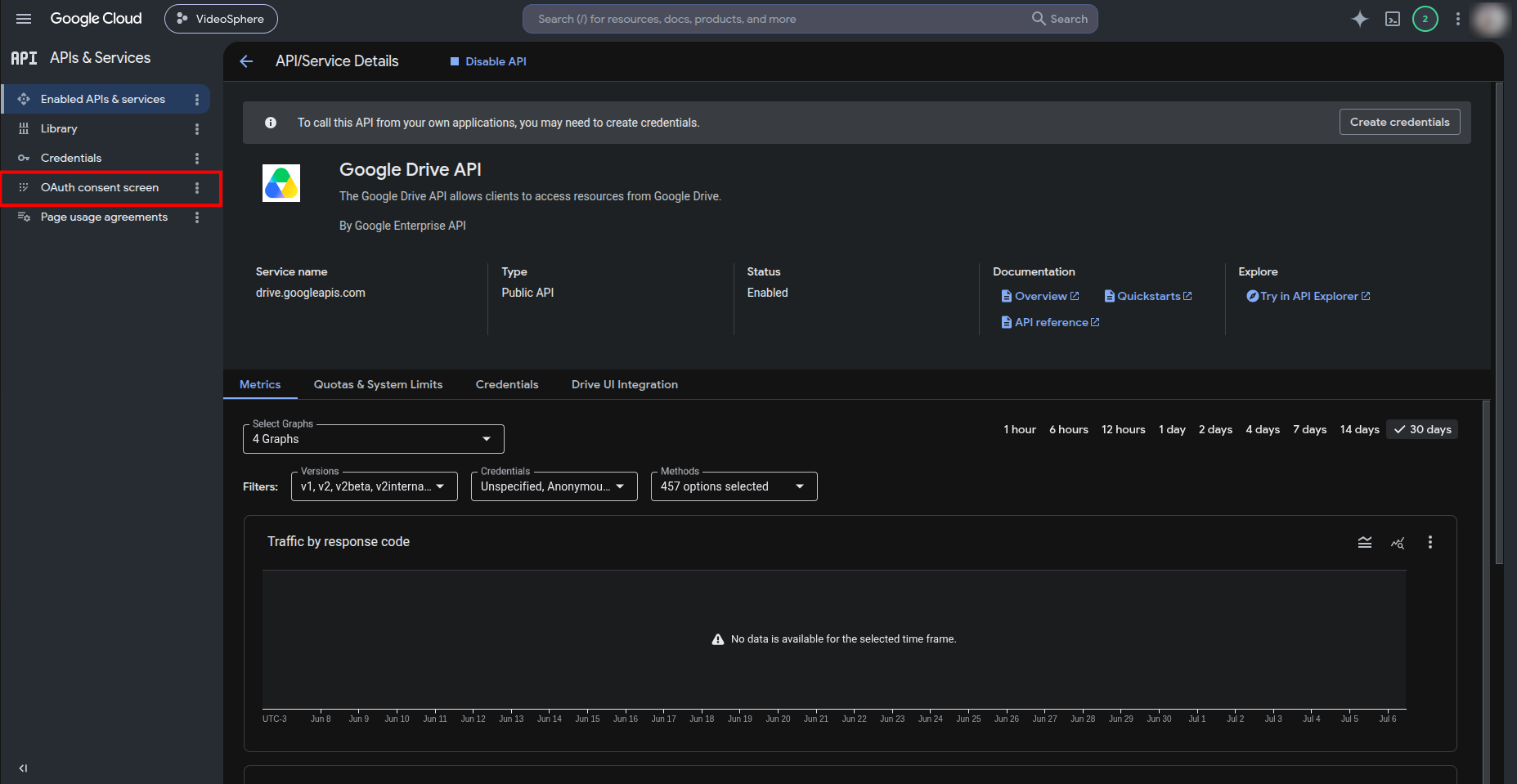 Google Drive API enabled