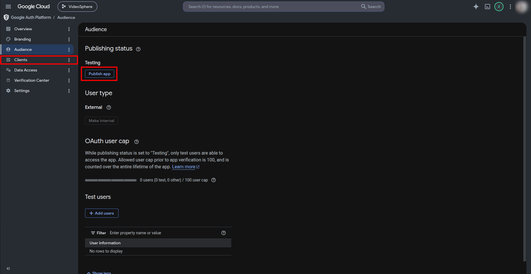 Audience — test users and Clients