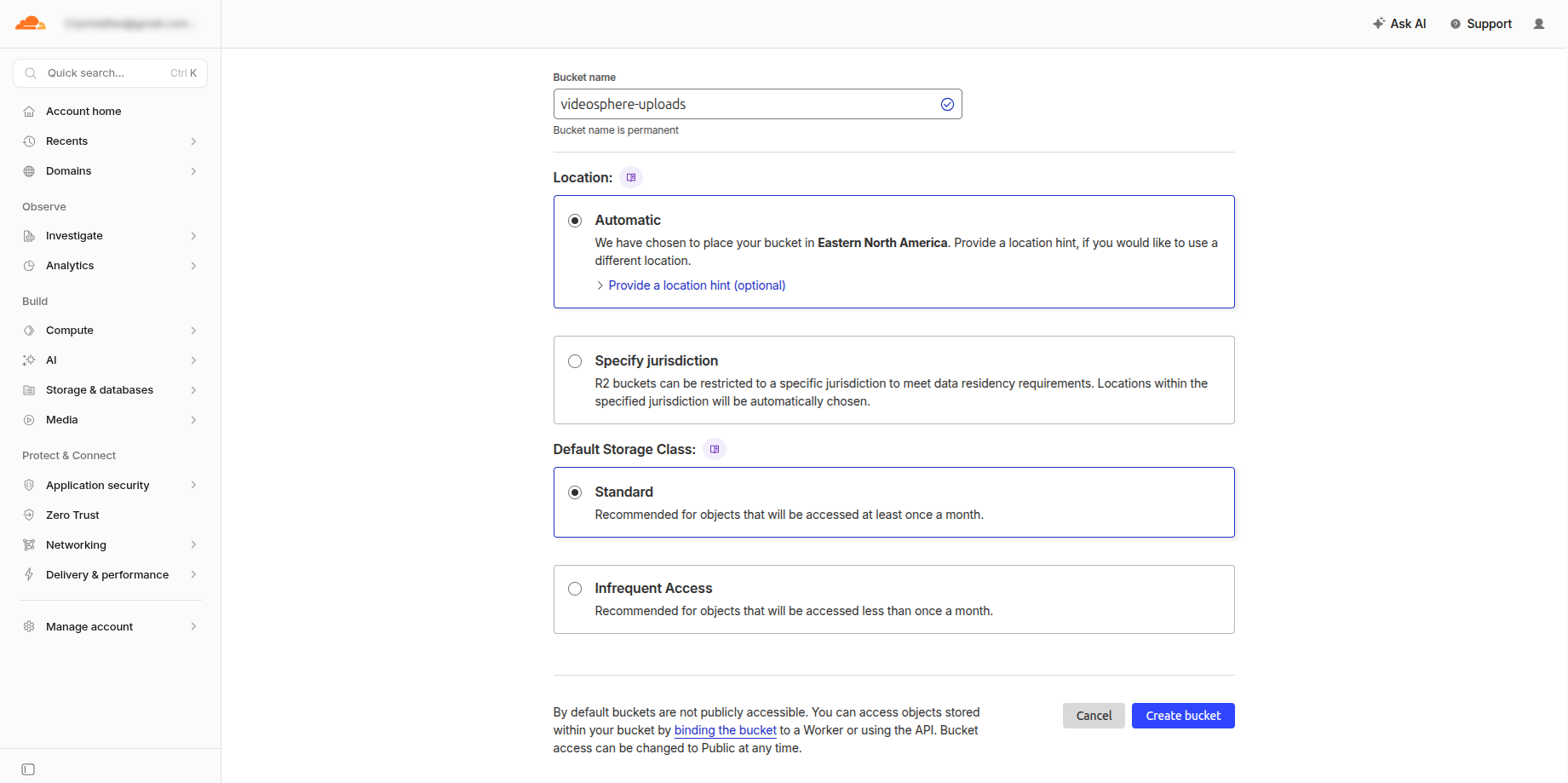 Configure create bucket