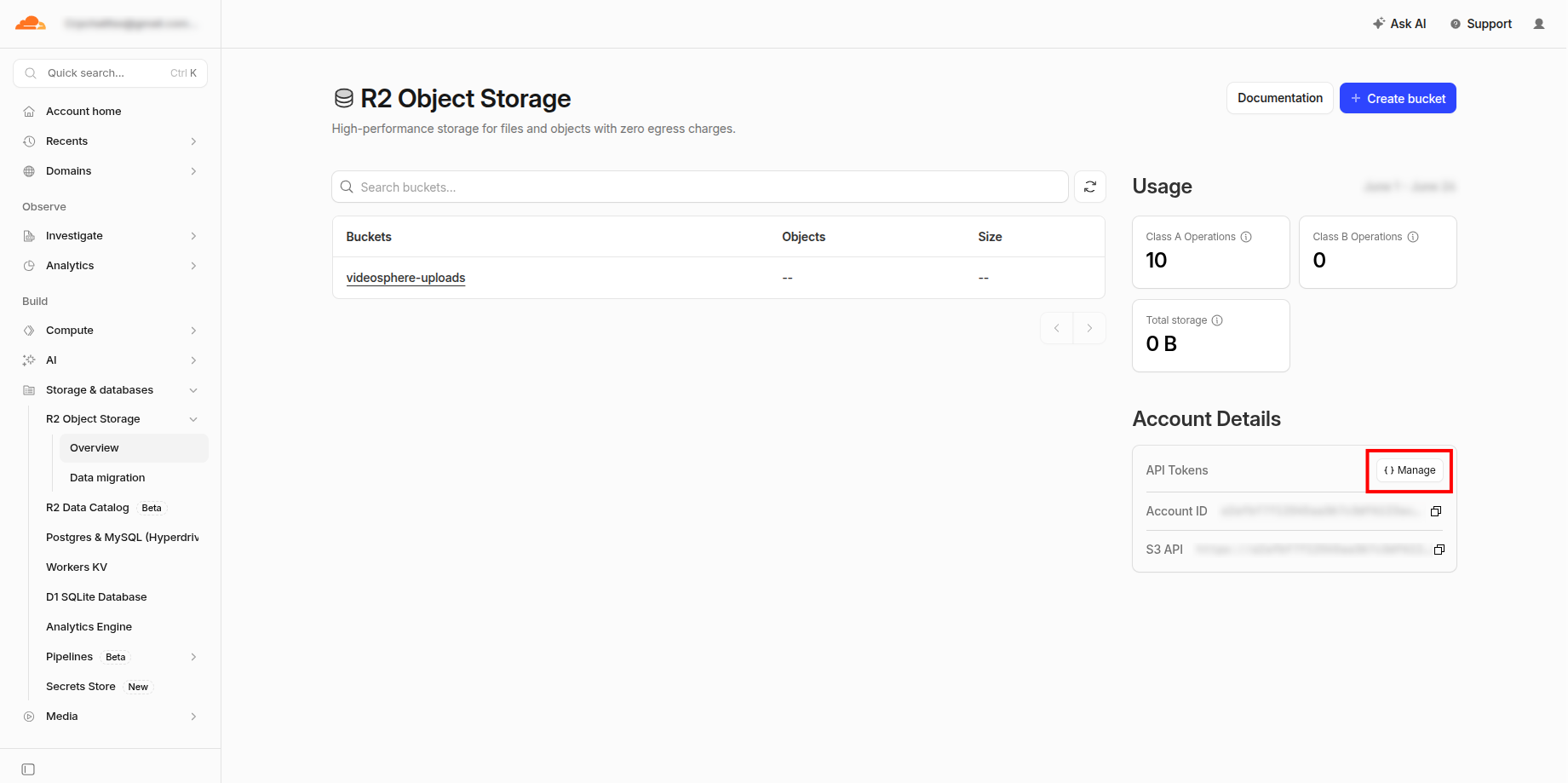 Manage link under Account Details
