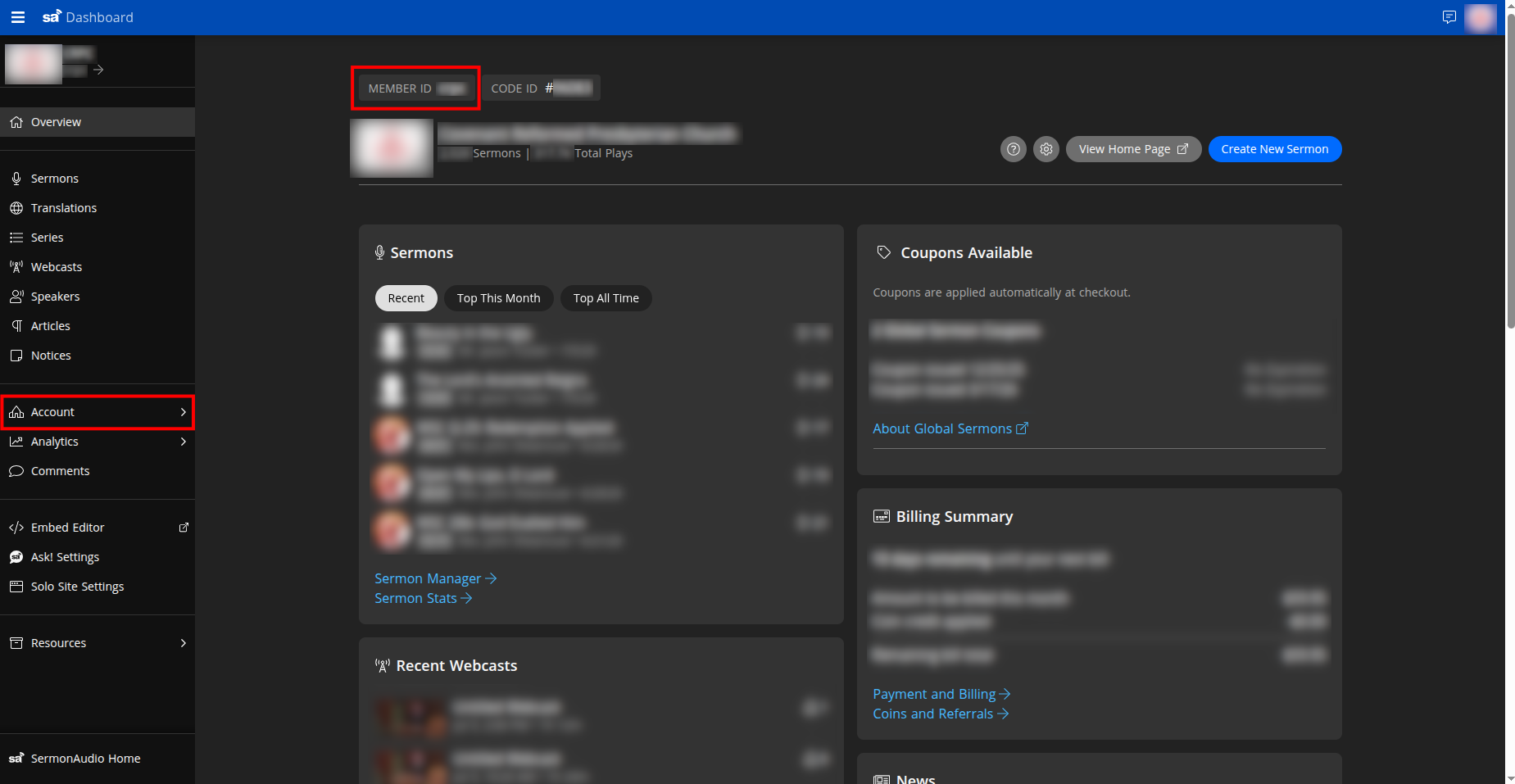 Member ID on the dashboard overview