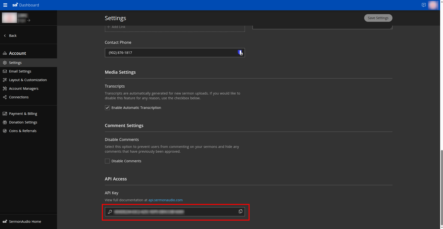 API Key under API Access